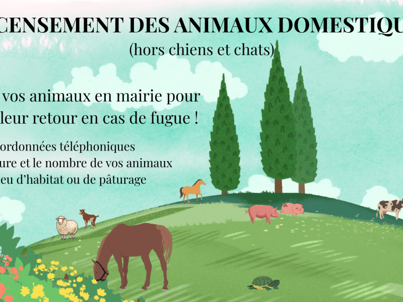 📢 RECENSEMENT DES ANIMAUX DOMESTIQUES (hors chiens et chats)
