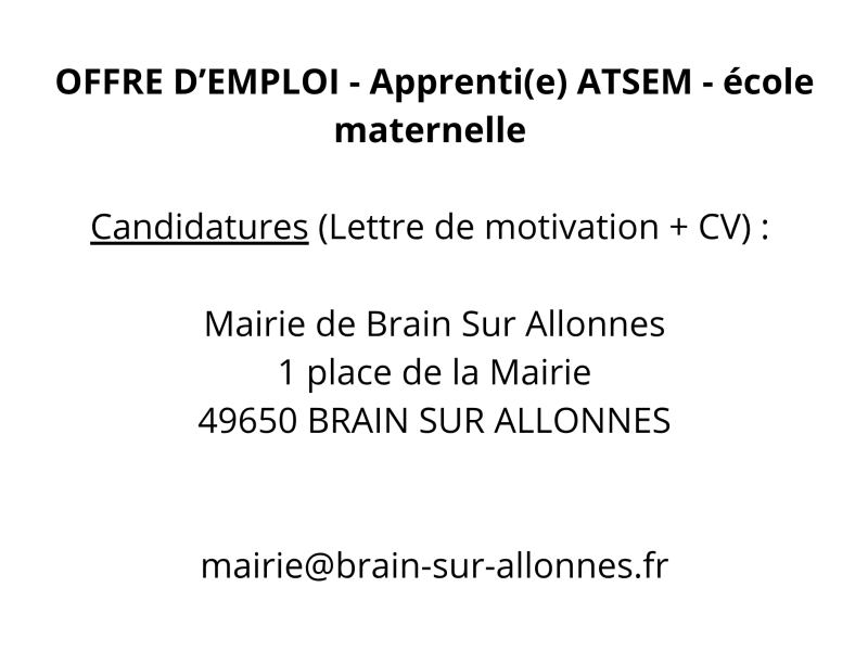 OFFRE EMPLOI - Apprenti(e) ATSEM - école maternelle