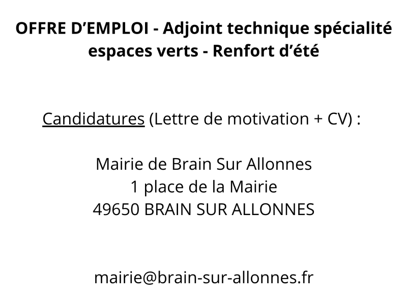 OFFRE EMPLOI - Adjoint technique – spécialité espaces verts Renfort d’été